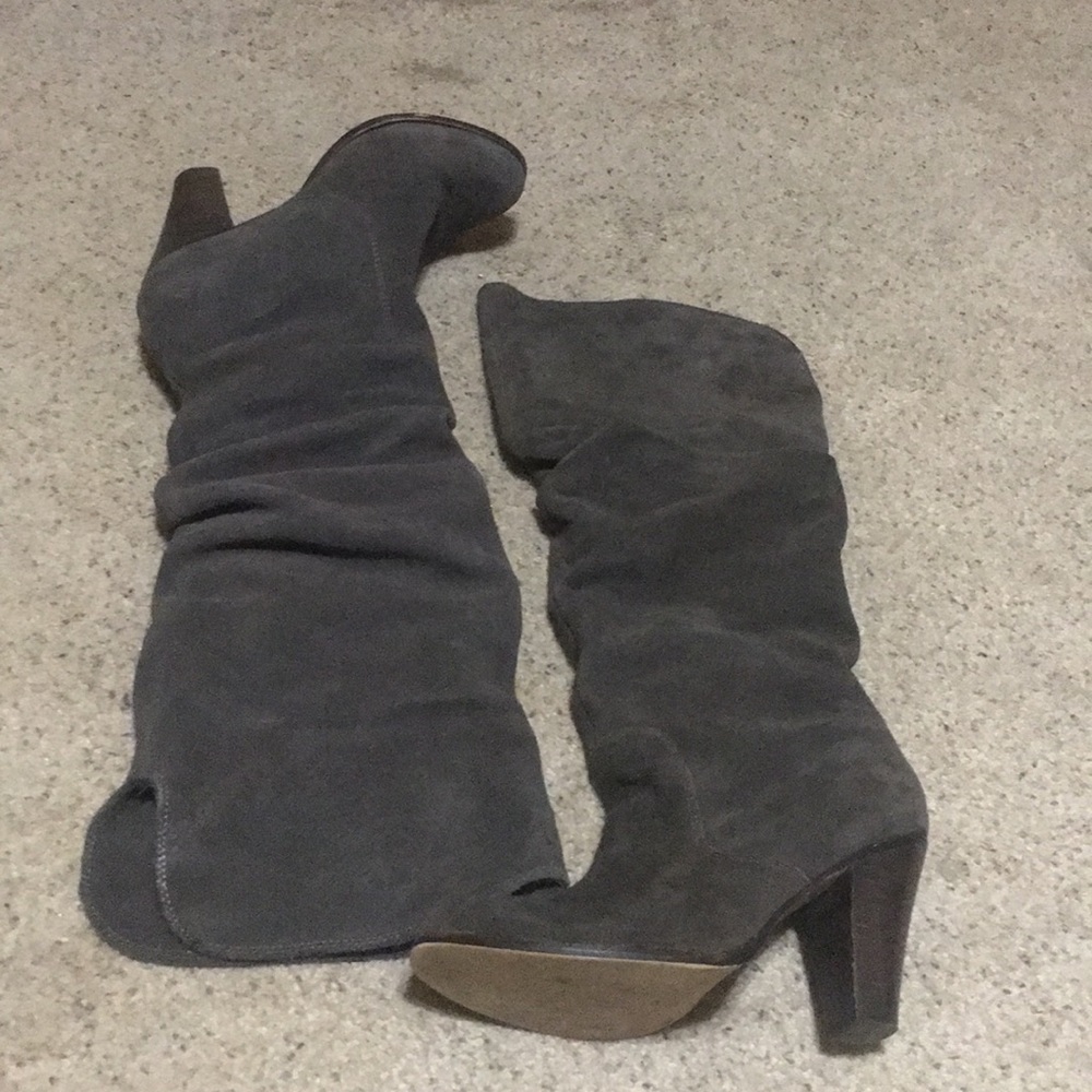 Gray over the knee boots.